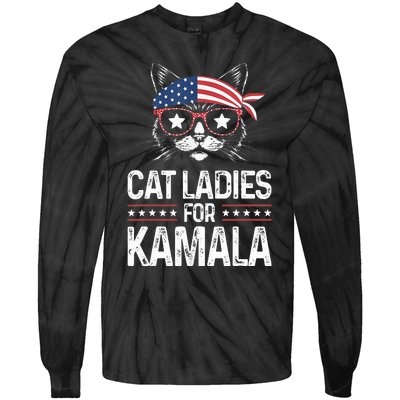 Cat Ladies For Kamala Funny Cat 2024 President Kamala Harris Tie-Dye Long Sleeve Shirt