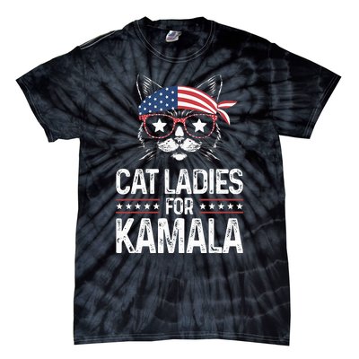 Cat Ladies For Kamala Funny Cat 2024 President Kamala Harris Tie-Dye T-Shirt