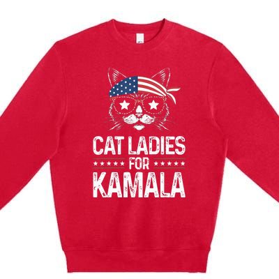 Cat Ladies For Kamala Funny Cat 2024 President Kamala Harris Premium Crewneck Sweatshirt