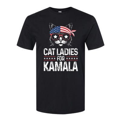 Cat Ladies For Kamala Funny Cat 2024 President Kamala Harris Softstyle CVC T-Shirt