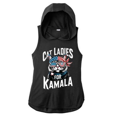 Cat Ladies For Kamala 2024 President Kamalaharris Ladies PosiCharge Tri-Blend Wicking Draft Hoodie Tank