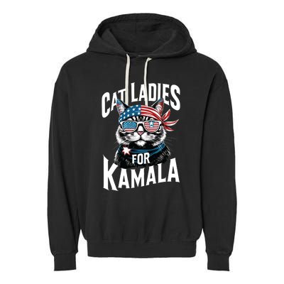 Cat Ladies For Kamala 2024 President Kamalaharris Garment-Dyed Fleece Hoodie