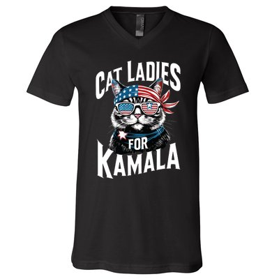 Cat Ladies For Kamala 2024 President Kamalaharris V-Neck T-Shirt