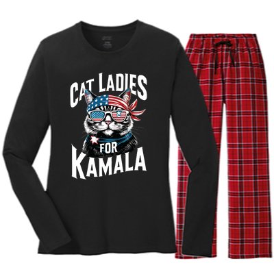 Cat Ladies For Kamala 2024 President Kamalaharris Women's Long Sleeve Flannel Pajama Set 