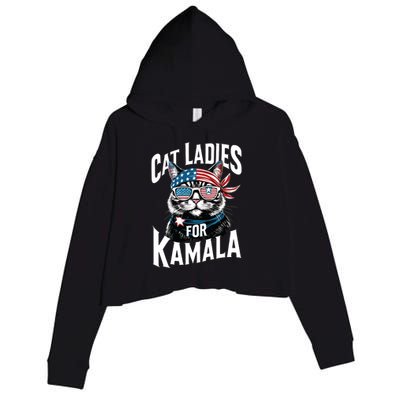 Cat Ladies For Kamala 2024 President Kamalaharris Crop Fleece Hoodie