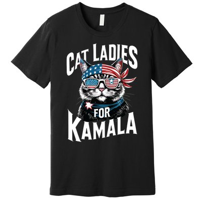 Cat Ladies For Kamala 2024 President Kamalaharris Premium T-Shirt