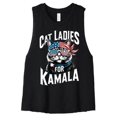 Cat Ladies For Kamala 2024 President Kamalaharris Women's Racerback Cropped Tank