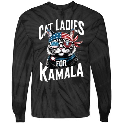 Cat Ladies For Kamala 2024 President Kamalaharris Tie-Dye Long Sleeve Shirt