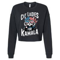 Cat Ladies For Kamala 2024 President Kamalaharris Cropped Pullover Crew