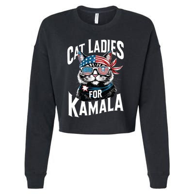 Cat Ladies For Kamala 2024 President Kamalaharris Cropped Pullover Crew