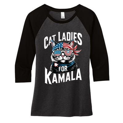 Cat Ladies For Kamala 2024 President Kamalaharris Women's Tri-Blend 3/4-Sleeve Raglan Shirt