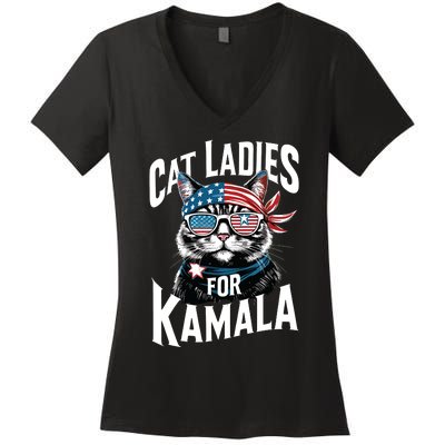 Cat Ladies For Kamala 2024 President Kamalaharris Women's V-Neck T-Shirt