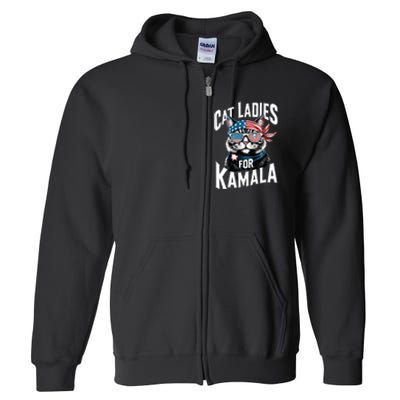 Cat Ladies For Kamala 2024 President Kamalaharris Full Zip Hoodie