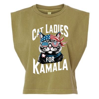 Cat Ladies For Kamala 2024 President Kamalaharris Garment-Dyed Women's Muscle Tee