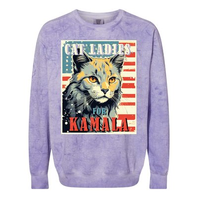 Cat Ladies For Kamala Funny Cat 2024 President Kamalaharris Colorblast Crewneck Sweatshirt