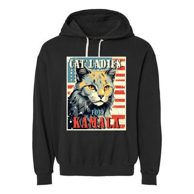 Cat Ladies For Kamala Funny Cat 2024 President Kamalaharris Garment-Dyed Fleece Hoodie