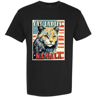 Cat Ladies For Kamala Funny Cat 2024 President Kamalaharris Garment-Dyed Heavyweight T-Shirt