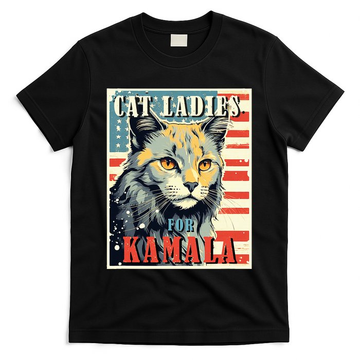 Cat Ladies For Kamala Funny Cat 2024 President Kamalaharris T-Shirt