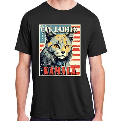 Cat Ladies For Kamala Funny Cat 2024 President Kamalaharris Adult ChromaSoft Performance T-Shirt