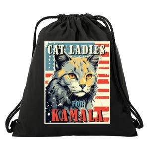 Cat Ladies For Kamala Funny Cat 2024 President Kamalaharris Drawstring Bag