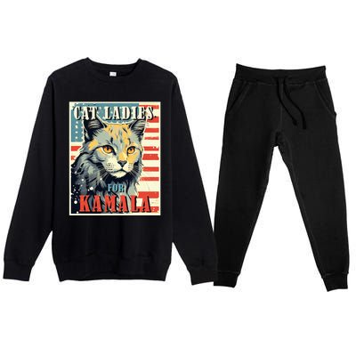 Cat Ladies For Kamala Funny Cat 2024 President Kamalaharris Premium Crewneck Sweatsuit Set