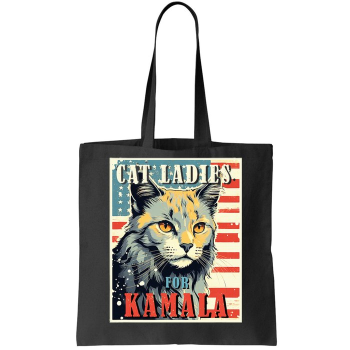 Cat Ladies For Kamala Funny Cat 2024 President Kamalaharris Tote Bag