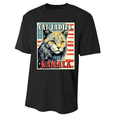 Cat Ladies For Kamala Funny Cat 2024 President Kamalaharris Performance Sprint T-Shirt