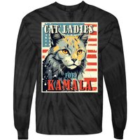 Cat Ladies For Kamala Funny Cat 2024 President Kamalaharris Tie-Dye Long Sleeve Shirt