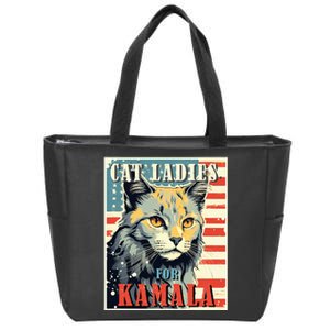 Cat Ladies For Kamala Funny Cat 2024 President Kamalaharris Zip Tote Bag