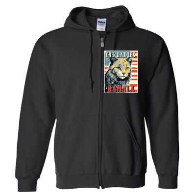 Cat Ladies For Kamala Funny Cat 2024 President Kamalaharris Full Zip Hoodie