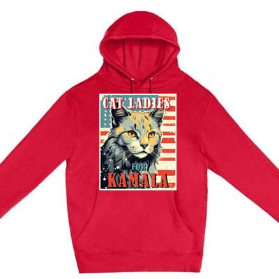 Cat Ladies For Kamala Funny Cat 2024 President Kamalaharris Premium Pullover Hoodie