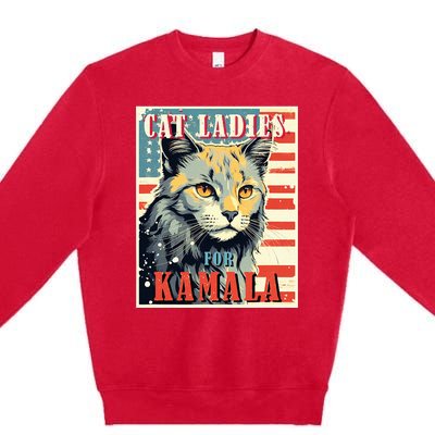 Cat Ladies For Kamala Funny Cat 2024 President Kamalaharris Premium Crewneck Sweatshirt