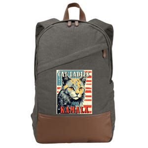 Cat Ladies For Kamala Funny Cat 2024 President Kamalaharris Cotton Canvas Backpack