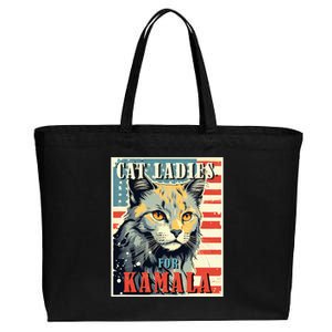 Cat Ladies For Kamala Funny Cat 2024 President Kamalaharris Cotton Canvas Jumbo Tote