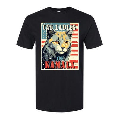 Cat Ladies For Kamala Funny Cat 2024 President Kamalaharris Softstyle CVC T-Shirt