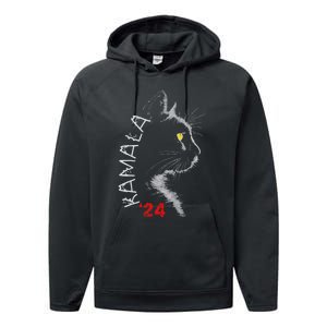 Cat Ladies For Kamala Cat 2024 President Kamala Harris Performance Fleece Hoodie