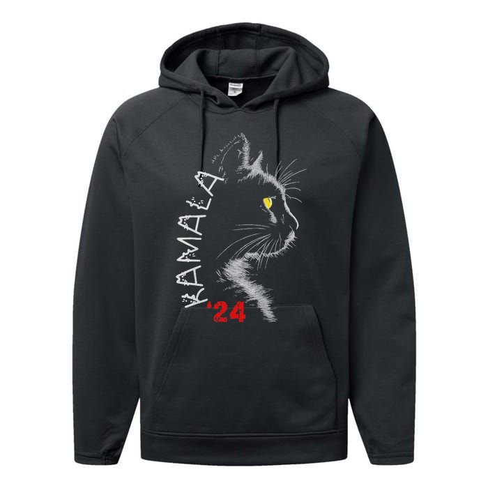 Cat Ladies For Kamala Cat 2024 President Kamala Harris Performance Fleece Hoodie