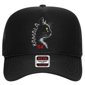 Cat Ladies For Kamala Cat 2024 President Kamala Harris High Crown Mesh Back Trucker Hat