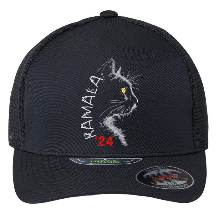 Cat Ladies For Kamala Cat 2024 President Kamala Harris Flexfit Unipanel Trucker Cap