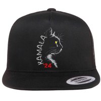 Cat Ladies For Kamala Cat 2024 President Kamala Harris Flat Bill Trucker Hat