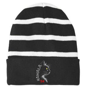 Cat Ladies For Kamala Cat 2024 President Kamala Harris Striped Beanie with Solid Band