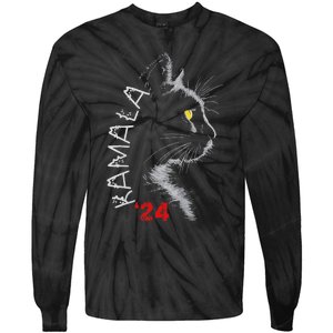 Cat Ladies For Kamala Cat 2024 President Kamala Harris Tie-Dye Long Sleeve Shirt