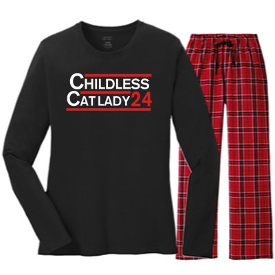 Cat Ladies For Kamala Childless Cat Lady Women's Long Sleeve Flannel Pajama Set 