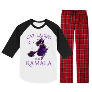 Cat Ladies For Kamala Harris 2024 Witches Harris Halloween Raglan Sleeve Pajama Set