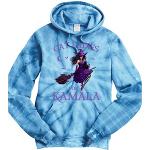 Cat Ladies For Kamala Harris 2024 Witches Harris Halloween Tie Dye Hoodie