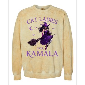 Cat Ladies For Kamala Harris 2024 Witches Harris Halloween Colorblast Crewneck Sweatshirt