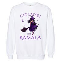 Cat Ladies For Kamala Harris 2024 Witches Harris Halloween Garment-Dyed Sweatshirt