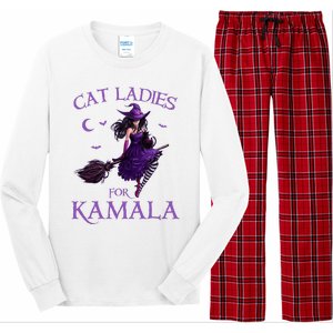 Cat Ladies For Kamala Harris 2024 Witches Harris Halloween Long Sleeve Pajama Set