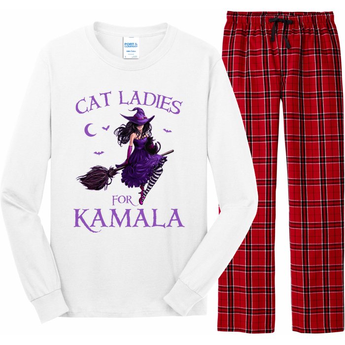 Cat Ladies For Kamala Harris 2024 Witches Harris Halloween Long Sleeve Pajama Set