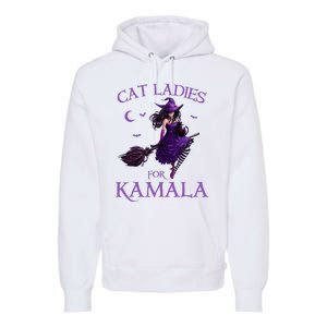 Cat Ladies For Kamala Harris 2024 Witches Harris Halloween Premium Hoodie